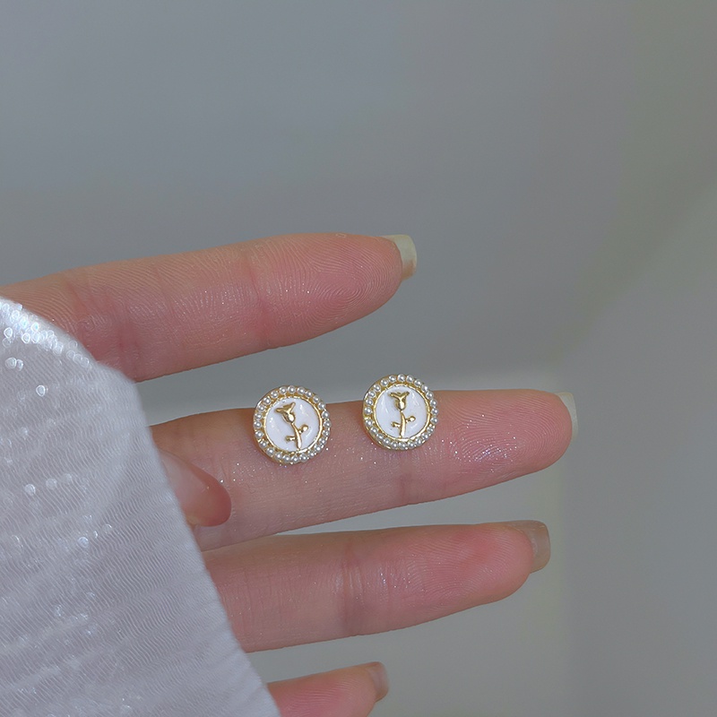 Anting Tusuk Fashion Alloy Mutiara Hati Bunga Untuk Wanita