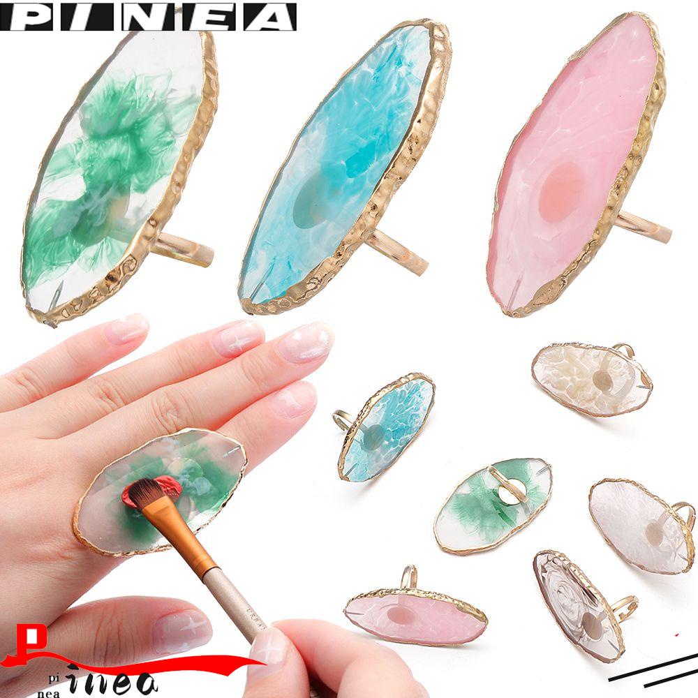 PINEAPPLE Golden Rim Agate Nail Art Palette Manicure tool Nail Art Plate Tips Nail Display Stand Finger Ring Showing Shelf False Nails Foundation Mixing Resin Stone Painting Palette Pigment Holder/Multicolor