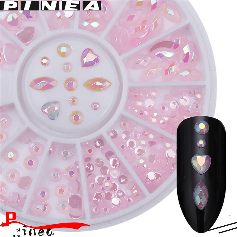 Nanas Nail Art Berlian Imitasi Warna-Warni Memanjang Berbentuk Datar Manicure Decor