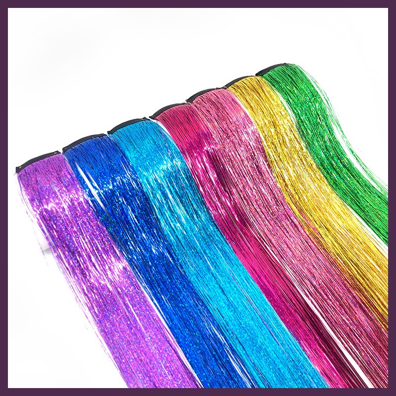 Wig Ekstensi Rambut Mengkilap Warna-warni Sutra Emas Laser Sutra Potongan Rambut Lurus Tenun Wig - SG