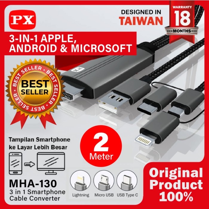 PX USB/Micro/Lightning Converter 3in1 2M MHA130
