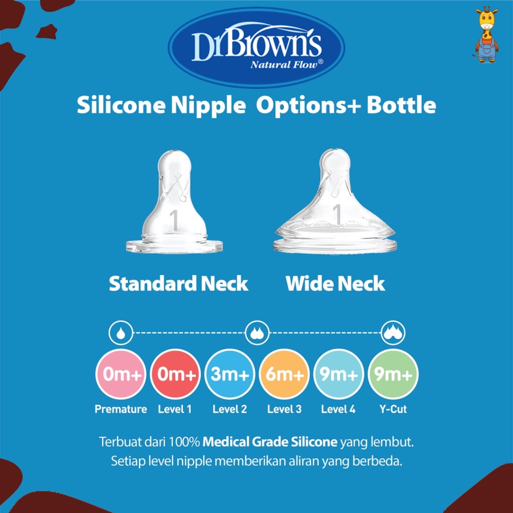 Dr. Brown's Silicone Wide-Neck &quot;Options+&quot; Nipple, 2-Pack / Dot Botol Susu