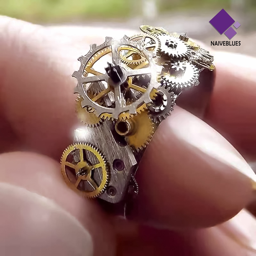 &lt; Naiveblues &gt; Perhiasan Cincin Bentuk Geometris Hias Vintage Jarum Jam Gear Jari Untuk Pernikahan