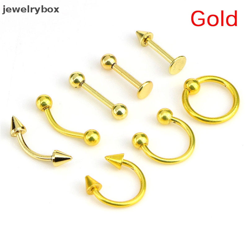 [jewelrybox] Campur 8PCS 16G Stainless Steel Helix Perhiasan Telinga Alis Hidung Bibir Cincin Butik