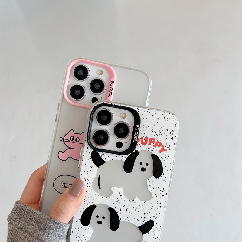 New Black &amp; White Puppy Skin Feel Soft Case HP iP iPhone 12 13 14 Pro Max 11 Woman Girl FTD Casing Apple