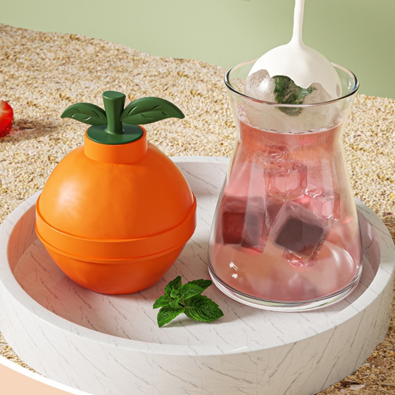 Lucu Berbentuk Jeruk Food Grade Silikon Bola Bulat Es Batu Cetakan Ramah Lingkungan Ukuran Besar DIY Kreatif Pembuat Es Batu Untuk Whiskey Cocktail Jus Es Cetakan Bar Perlengkapan Rumah Restoran