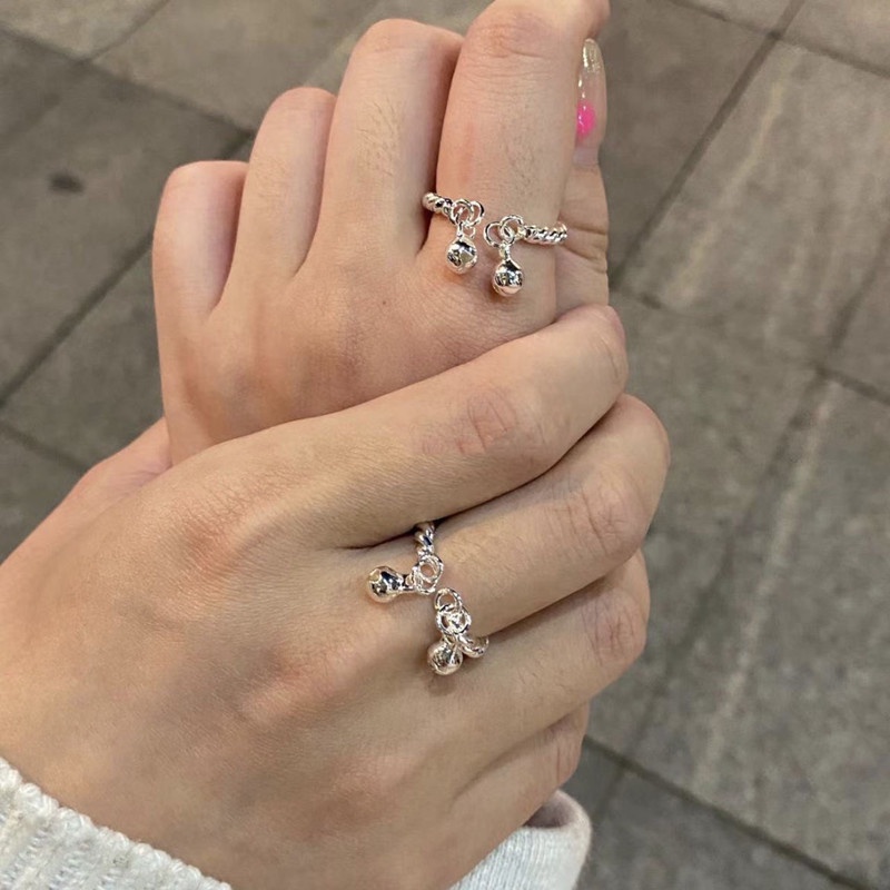 Double Bell Ring Female Tik Tok Satu Langkah Satu Cincin Double Istana Bell Memutar Twisted Ring Hadiah Untuk Pacar Cewe