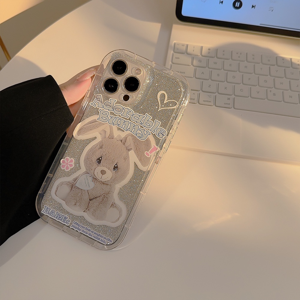 IPHONE Adorable Toy Bunny Transparan TPU Soft Phone Case Cover Dengan Film Glitter Untuk Iphone11 12 13 14 PLUS PRO MAX