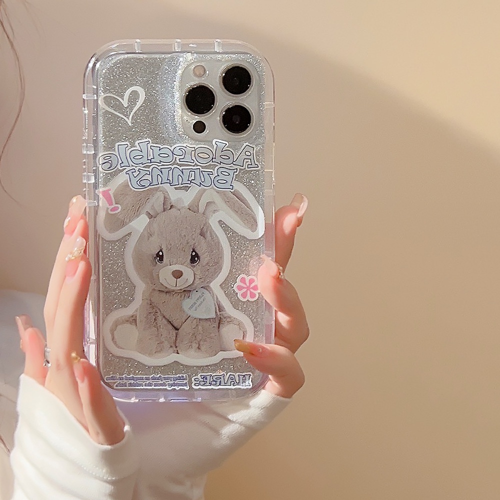 IPHONE Ins Kelinci Lucu Kartun Silikon Case Dengan Kartu Glitter Untuk Iphone14 11 12 13 PRO MAX Casing Cover Pelindung AT0293