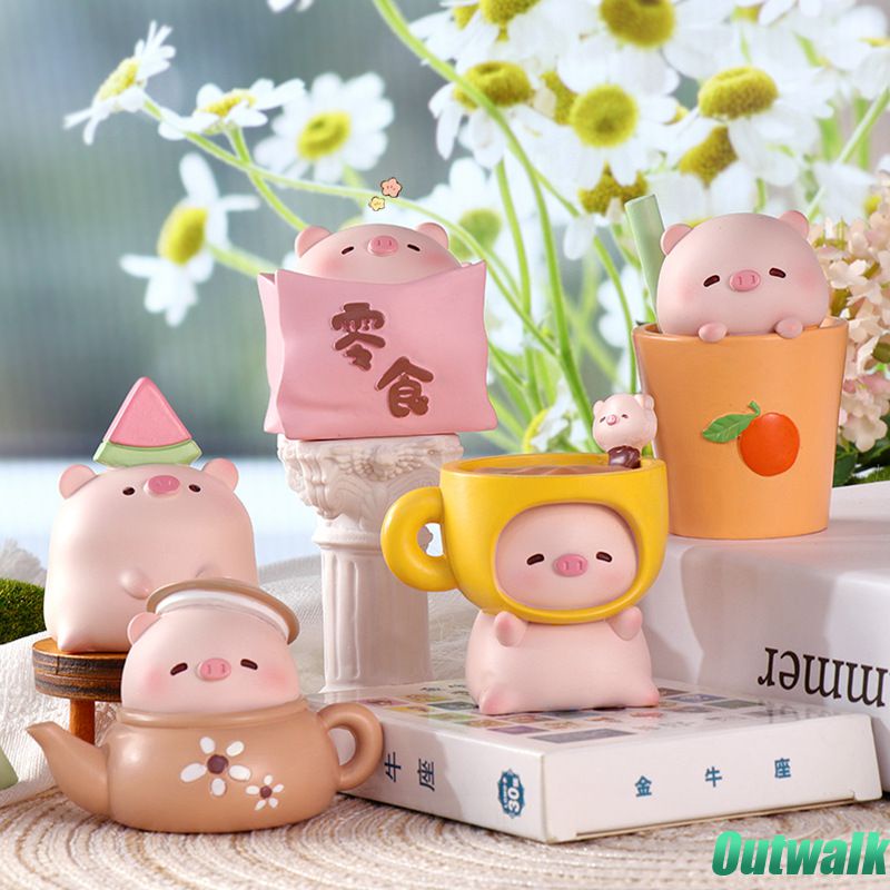 Doll Lucu Ornamen Desktop Kantor Babi Dekorasi Resin Boneka Trendi Aksesoris Dekorasi Interior Otomotif Pegangan Tangan Hadiah Siswa Perempuan Dekorasi Rumah