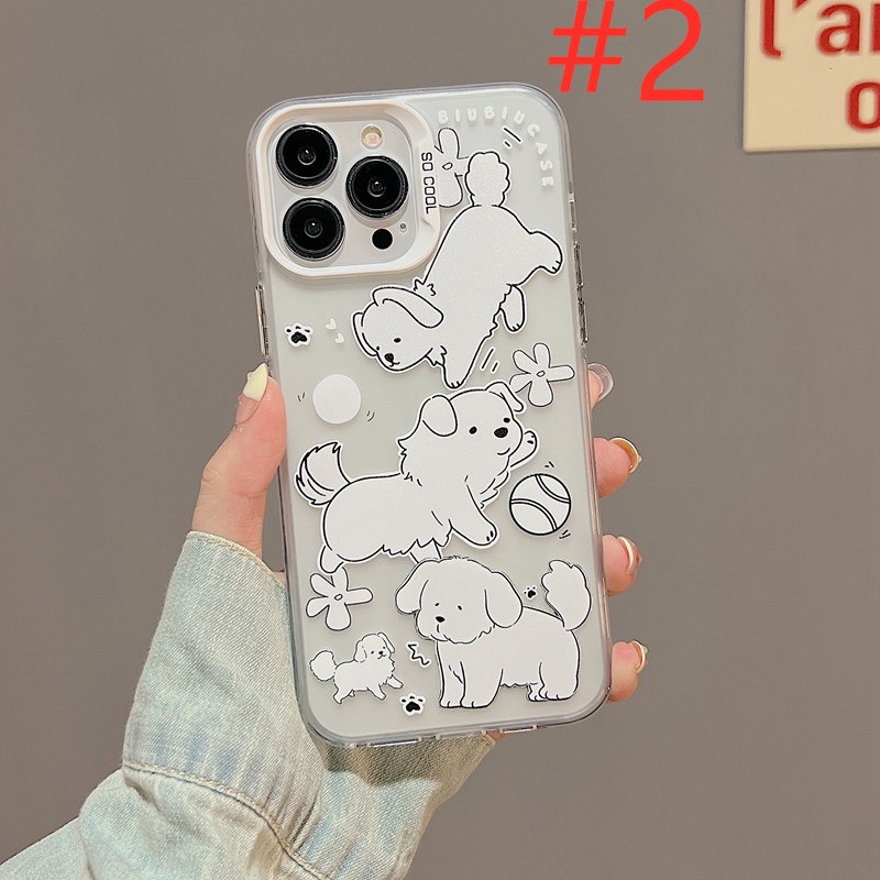 Lovely Full White Dogs Skin Feel Soft Case HP iP iPhone 12 13 14 Pro Max 11 So Cool FTD Casing Apple