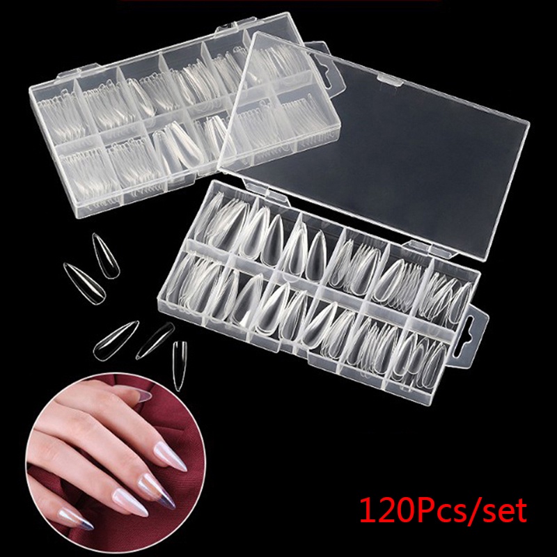 (drea) 120pcs Poly Nail Gel Kuku Bentuk Ganda Ekstensi Jari UV Alat Tips Kuku Tukang//
