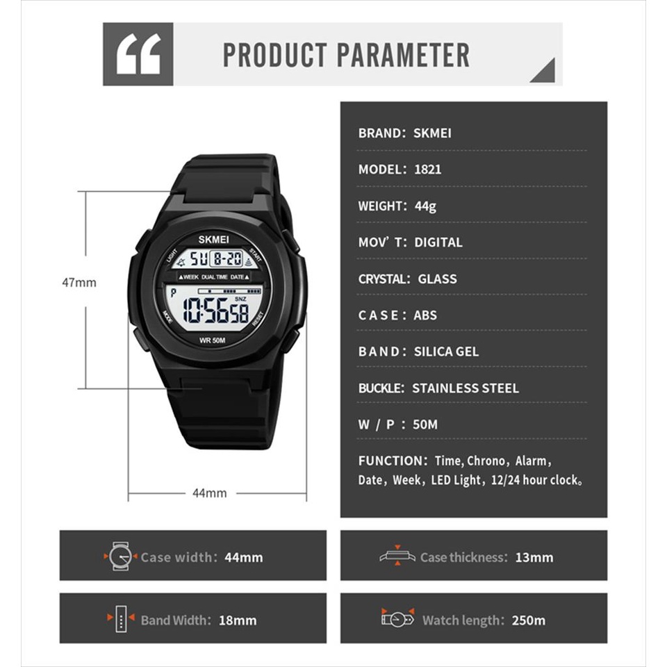 Jam Tangan Pria Digital SKMEI 1821 original Water resist 3 atm SKMEI