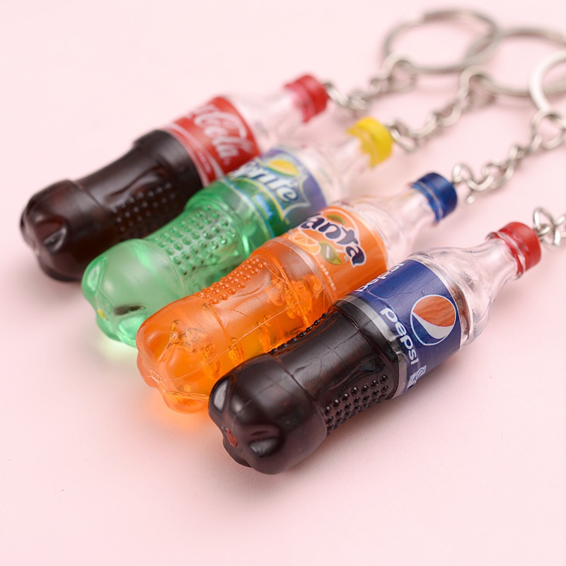 Simulasi Botol Minuman Gantungan Kunci Resin Couple Key Chain Pria Wanita Tas Liontin Anak Botol Minum Kaleng Mini