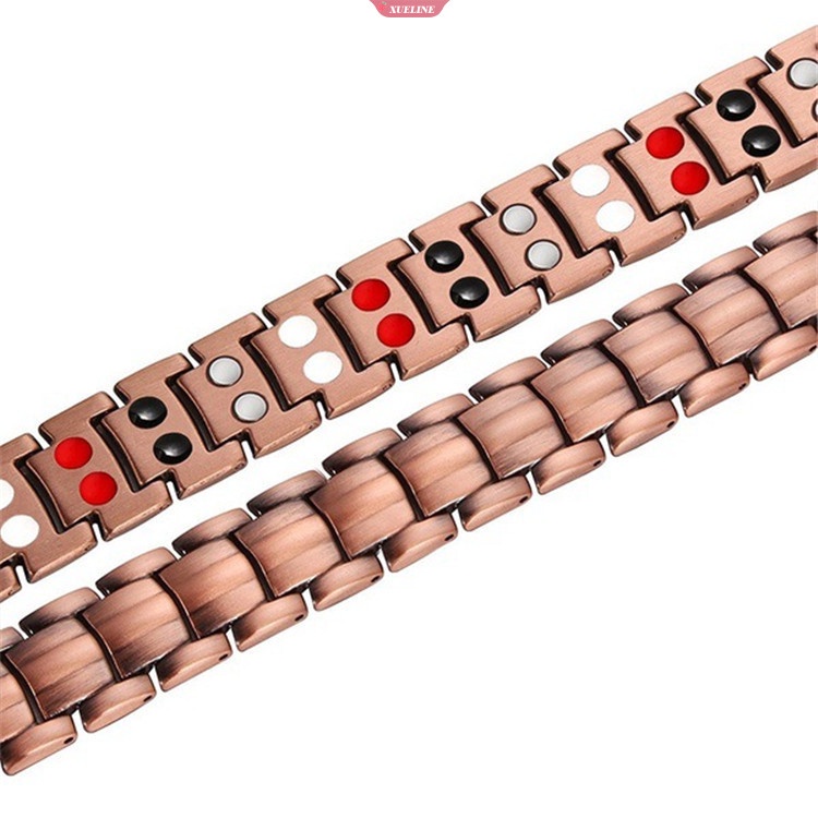 Vintage Tembaga Murni Gelang Pereda Nyeri Magnetik Untuk Pria Terapi Baris Ganda Magnet Link Rantai Stainless Steel Pria Perhiasan [ZXL]