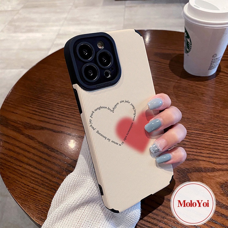 Casing Ponsel Silikon Cinta Hati Sederhana Tahan Guncangan Untuk iPhone XR XS X Max8 7 Plus 11 13 12 14 Pro Max 7Plus Tekstur Kulit Mewah Lembut Tpu Penutup Belakang