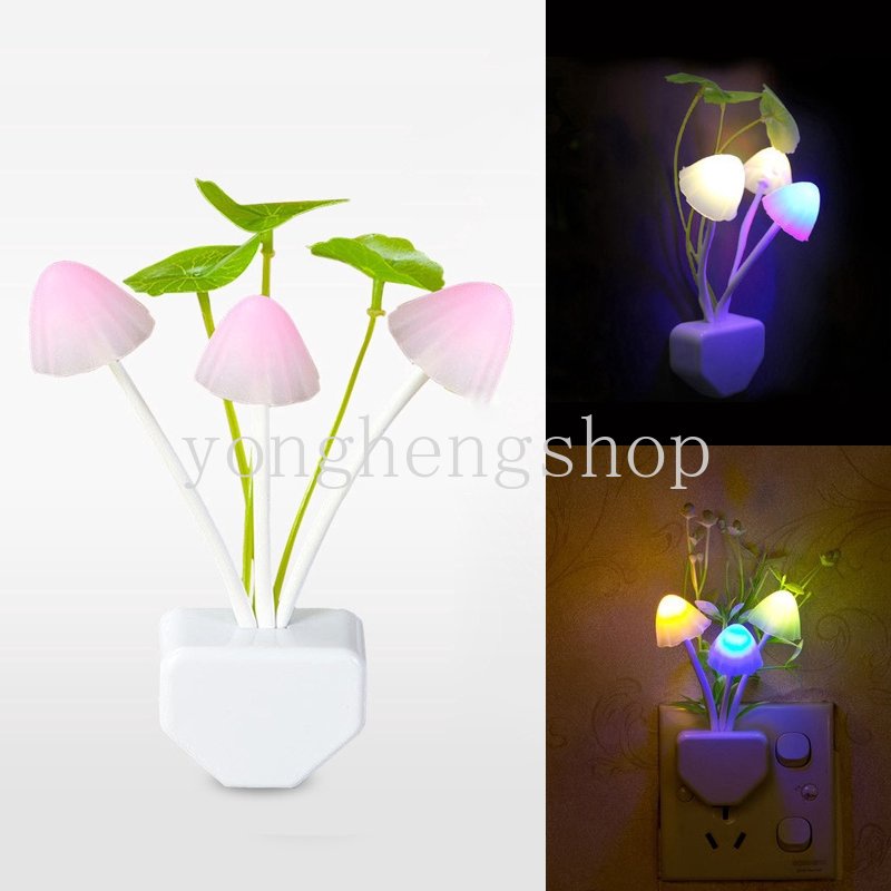 Eu Plug Light Sense Control Night Light Lucu Jamur Berbentuk Lampu Samping Tempat Tidur Untuk Kamar Anak Lampu Malam LED Dekorasi Rumah Lampu