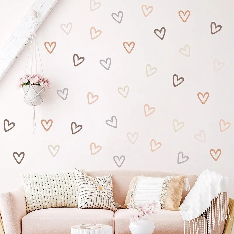 3per6lembar Trendi Gaya Boho Stiker Dinding Kreatif Hangat DIY Dekorasi PVC Perekat Diri Wallpaper Tahan Air Cinta Bentuk Hati Dinding Stiker Untuk Kamar Anak Kamar Tidur Nursery Decals