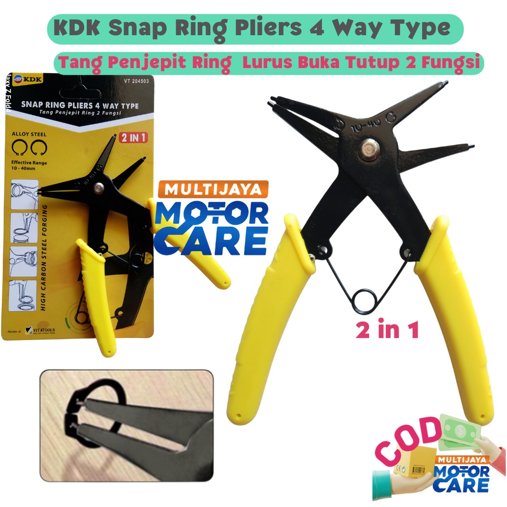 KDK Tang Snap Ring Pliers 4 Way Tang Penjepit Lurus Buka Tutup 2 Fungsi 2 IN 1 Pasang Ring Range 10 - 40mm Circlip