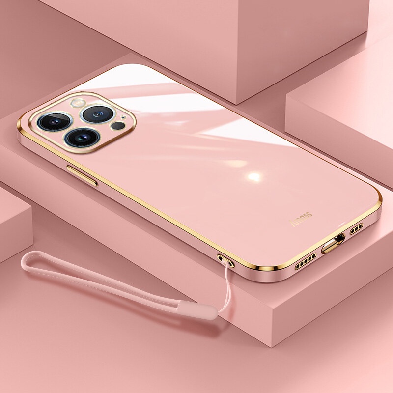 Andyh Baru Tepi Lurus Plating Phone case Untuk OPPO A74 4G F19 F19S 4G A95 4G Reno 6lite 4G Mewah Mode Plating Silikon Ponsel Cover Dengan lanyard Gratis