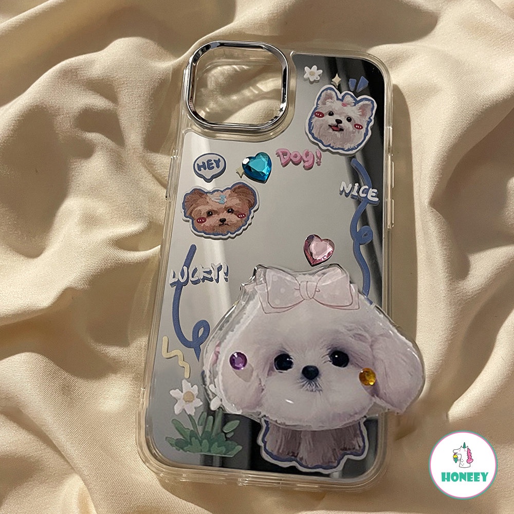Casing Ponsel Untuk iPhone 14 pro Max13 12 pro max iPhone 11 pro max Lucu Puppy Makeup Cermin Handphone Cover Pelindung