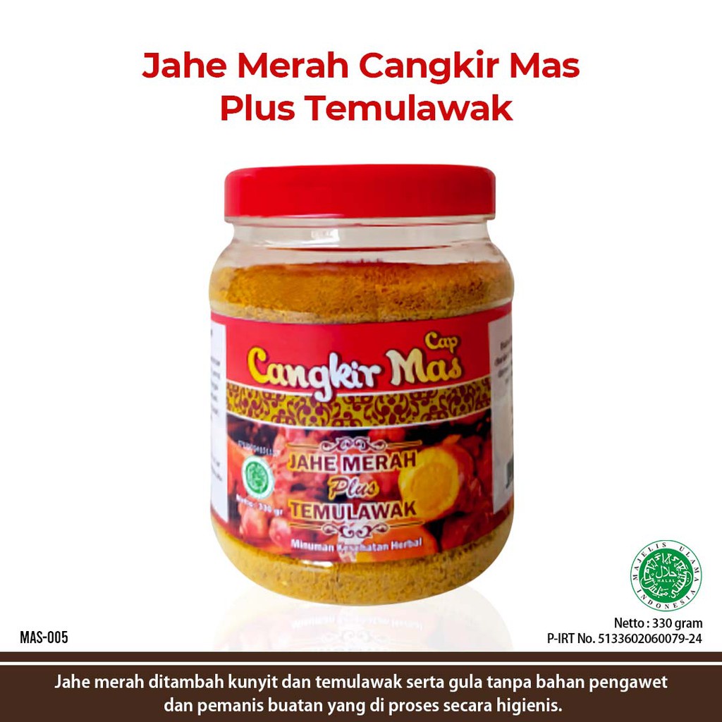 

Cangkir Mas Jahe Merah cangkir Plus Temulawak Kunyit Minuman Kesehatan Herbal 3 in 1 + Gula Alami (330 gr)