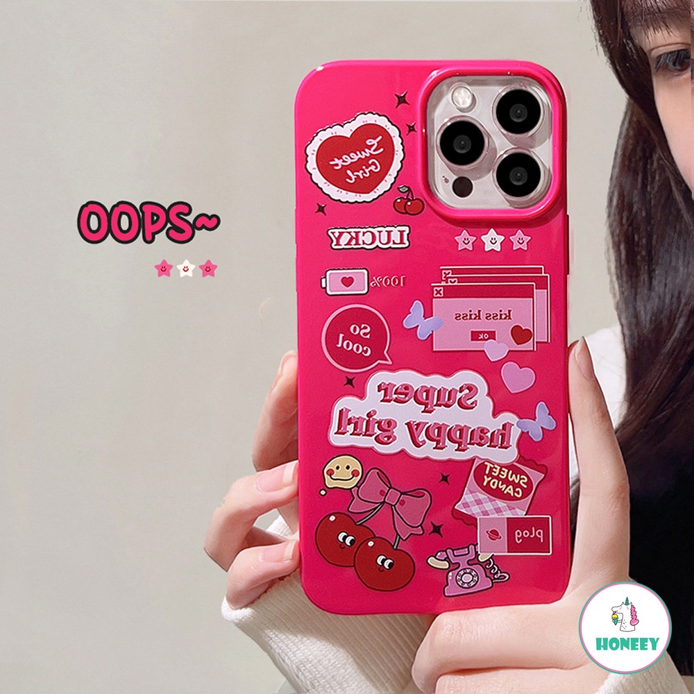 IPHONE Cute Sweet Cherry Cover Case Untuk Iphone12 14 13 11 Pro Max XS XR 7 8Plus Pink Motif Kartun Melindungi Ponsel Hp Kamera Shockproof Lembut