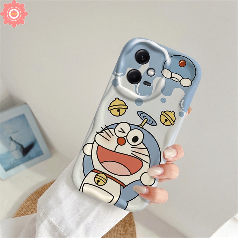 IPHONE Case Doraemon Kartun Lucu Kompatibel Untuk Iphone7 8 Plus XR 11 14 12 13 Pro Max 6s 6x XS Max SE 2020 Pasangan 3D Wavy Curved Edge Soft Cover