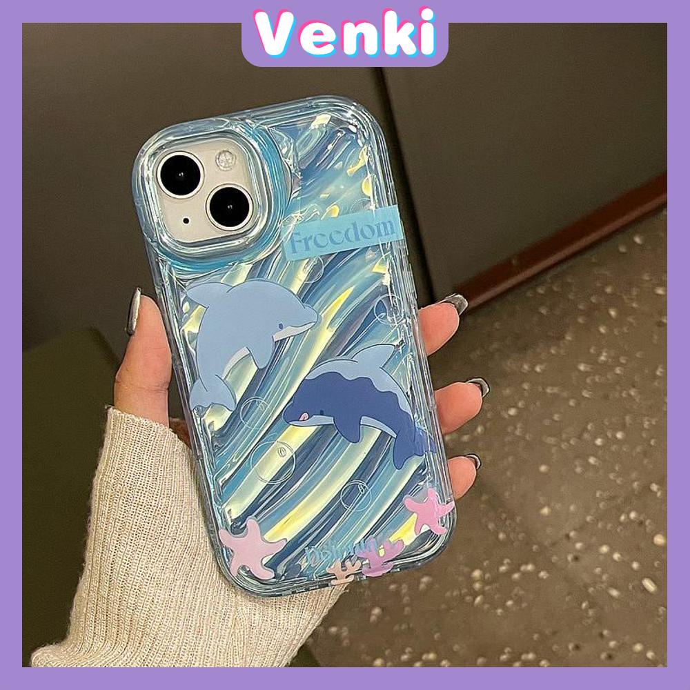 VENKI - For iPhone 11 iPhone Case Laser Reflective Transparent Phone Case TPU Soft Shockproof Airbag Case Protective Camera Cute Little Dolphin Compatible with iPhone 14 13 Pro max