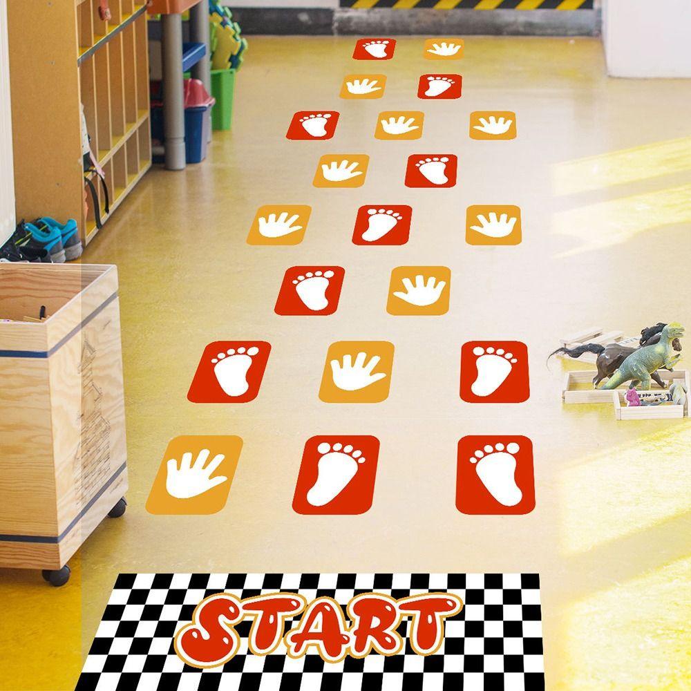 R-FLOWER Hopscotch Game Removable Dekorasi Rumah Gambar Tangan Dan Kaki Orang Tua-Anak