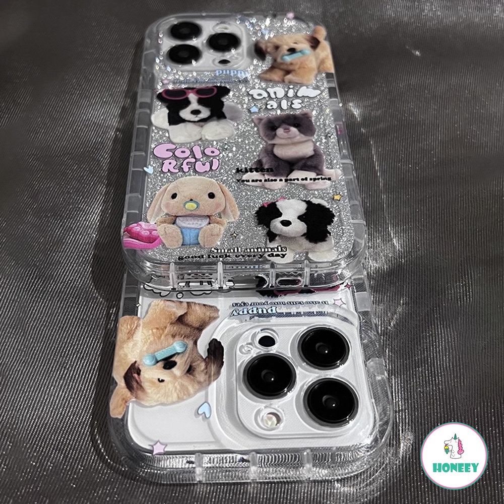 Fashion Glitter Anjing Kucing Kelinci Case Untuk iPhone 14 Pro Max13 12 11 Pro Max Hewan Lucu Shockproof Lembut TPU Cover Pelindung