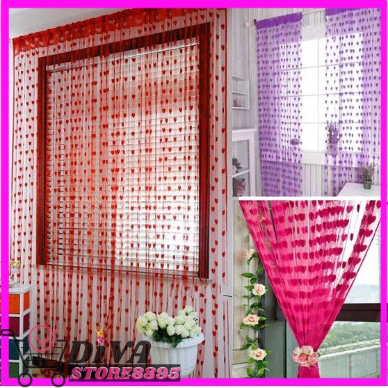 Tirai Benang Motif Love dan kupu-kupu / Tirai Pintu / Tirai Kamar Tidur - BH-104