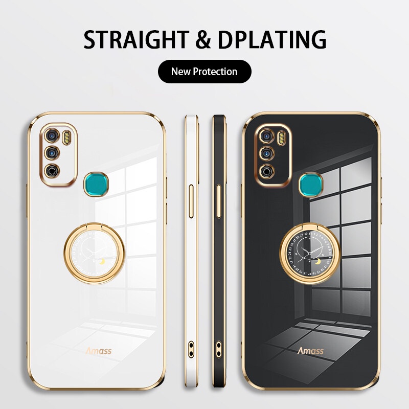 Andyh Casing Ponsel Silikon Ultra Tipis Untuk Infinix Hot9Play X680 X680B X680C X655 X655C X655D Deluxe Fall Protection Gold Band Dengan Jam Cincin Dan Lanyard Gratis