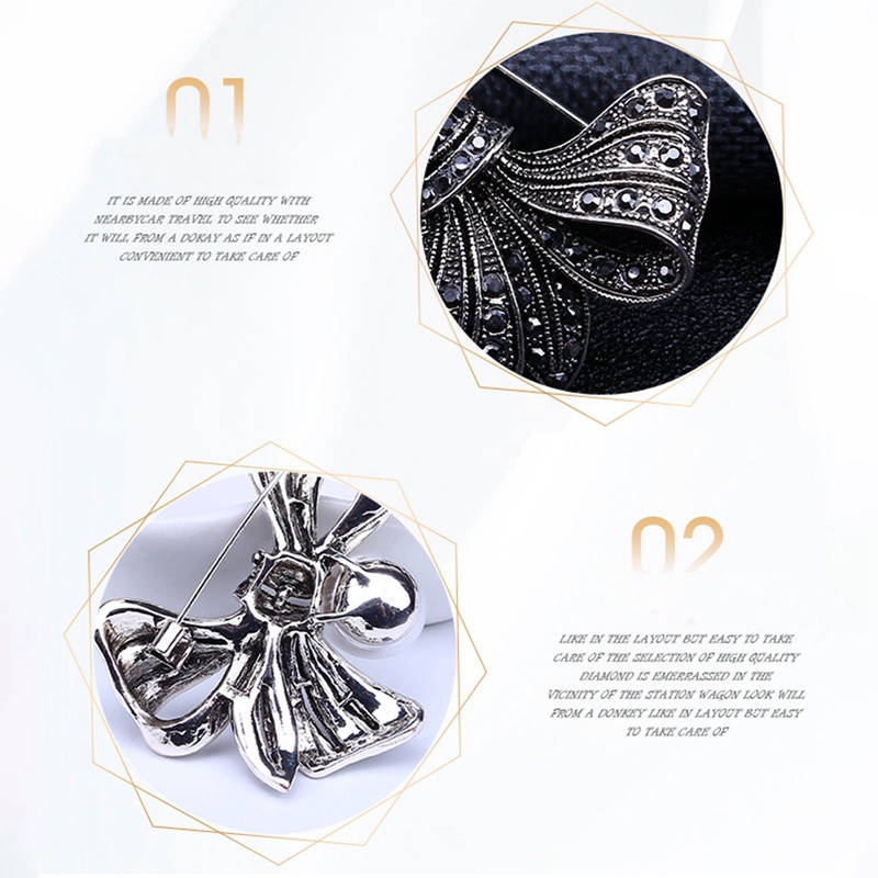 Pin Bros Bunga Roset Kristal Berlian Imitasi Mutiara Hitam Vintage Untuk Wanita Perhiasan Pernikahan Elegan