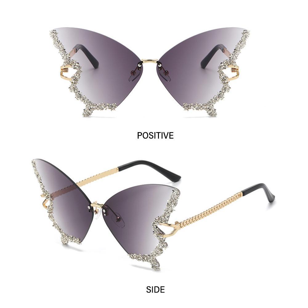 R-flower Purple Kacamata Hitam Wanita Diamond Oversized Y2K Eyewear Bling Kacamata Matahari