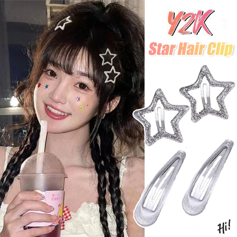 Y2k Jepit Rambut BB Gadis Manis Keren Pedas/Jepit Rambut Bintang Shiny Warna Silver Manis/Fashion Aesthetic Aksesoris Rambut Hadiah