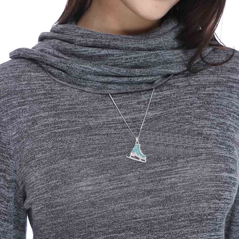 Zirkon 3D Es Skate Sepatu Kalung Enamel Putih Mewah Biru Pink Kristal Liontin Hadiah Untuk Pria Wanita Gadis Rantai Perhiasan