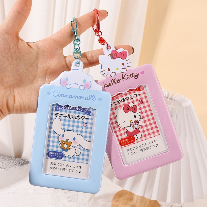 Ins Angin Lucu Kartun Sanrio Card Cover/Kreatif Giok Guigou Foto Liontin Gantungan Kunci/Serbaguna Siswa ID Cinta Bean Card Protector/Vintage Coolomica Bag/