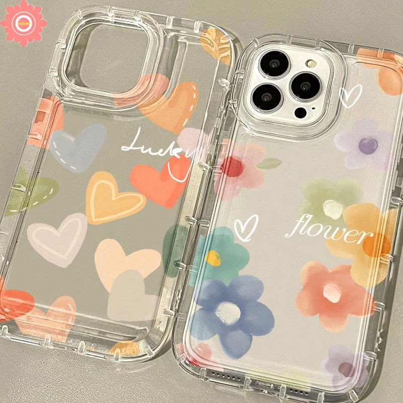 Flowers Casing Ponsel Untuk Redmi 12C 10C 10A A1 9T 9 10 9A 9C NFC Redmi Note10 9 11 8 10 Pro Max 10s 11s POCO F4 Bunga Cinta Hati Airbag Shockproof Soft Case