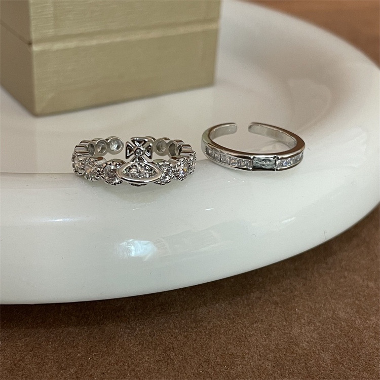 Double Layer Detachable Flash Diamond Ring Aksesoris Cahaya Kepribadian Mewah Retro