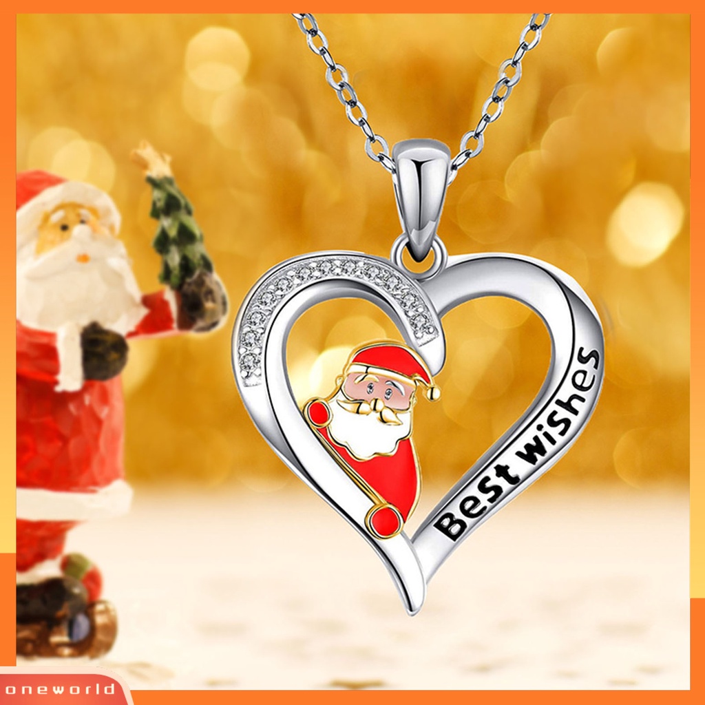 [ONE] Women Necklace Heart Shiny Kalung Liontin Huruf Berlian Imitasi Ringan Untuk Natal