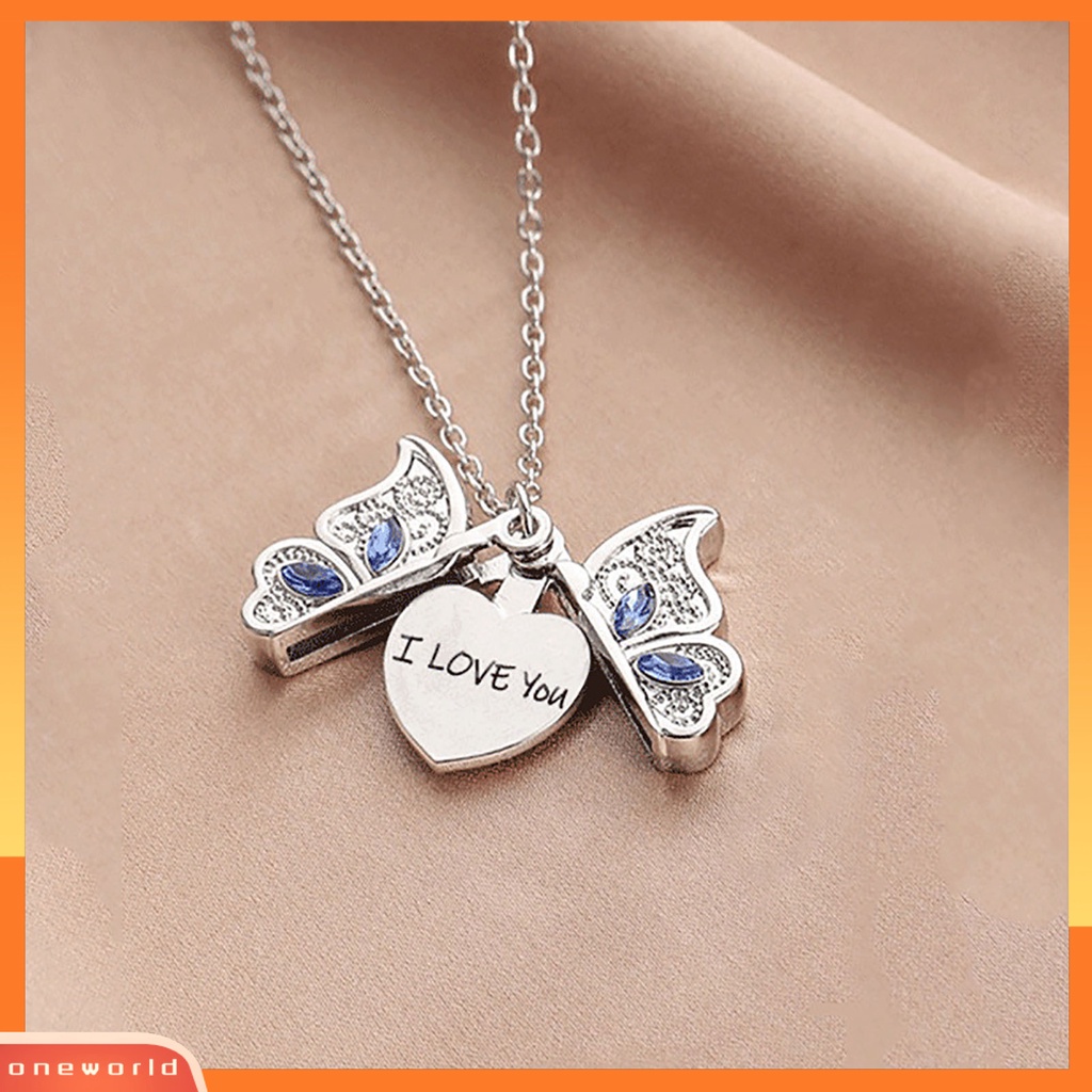 [ONE] Women Necklace Butterfly Open Heart Berlian Imitasi Wanita Liontin Untuk Hadiah