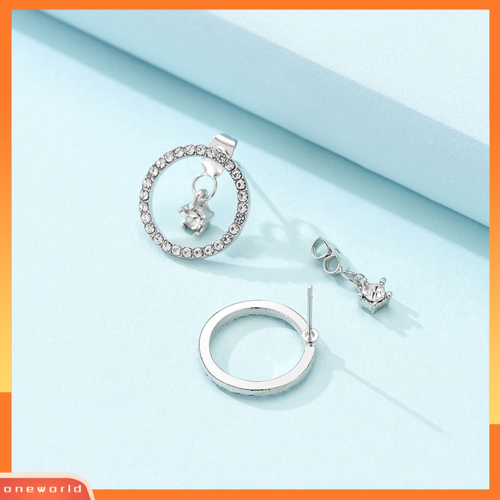[ONE] 1pasang Anting Pejantan Geometris Bulat Dilepas Liontin Elegan Warna Perak Berkilau Berlian Imitasi Drop Earrings Fashion Perhiasan