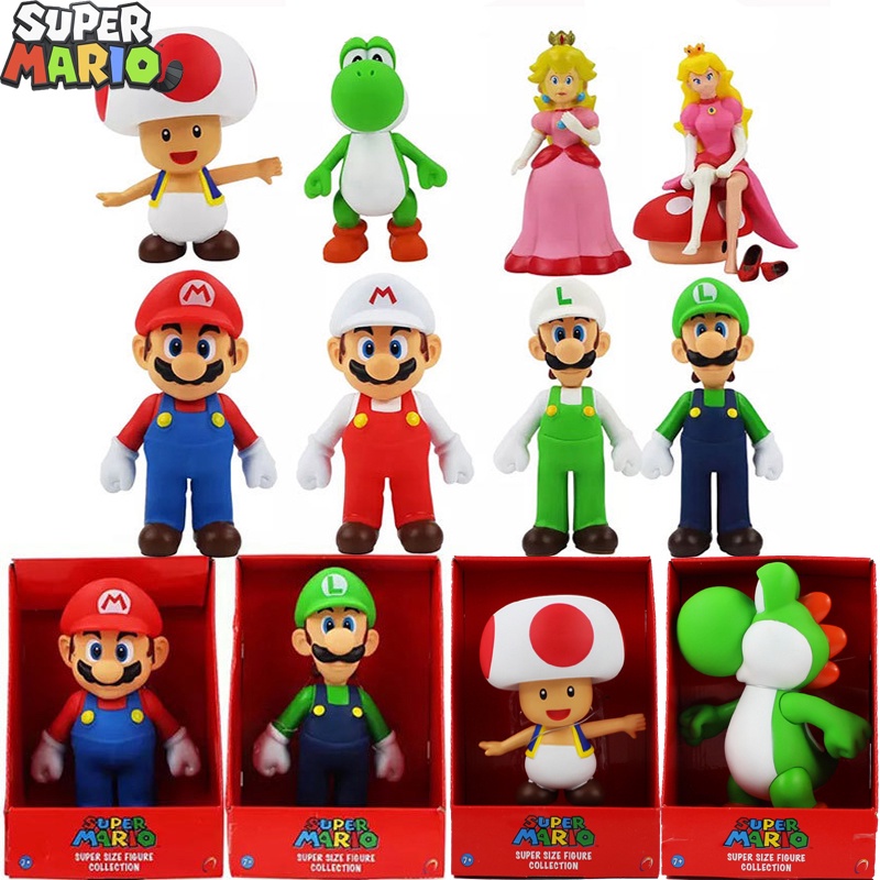 Super Marios Action Figure Yoshi Luigi Kodok Bowser Anime Peripherals Collection Model Boneka Ornamen Mainan Anak