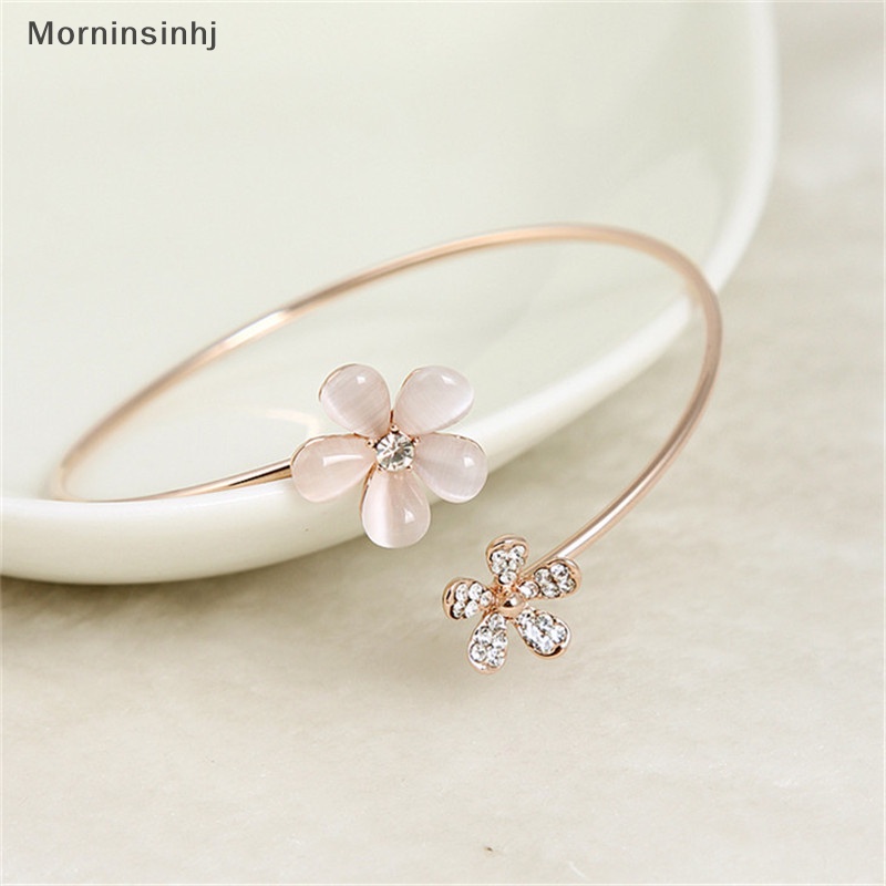 Mornin Fashion Wanita Bunga Kristal Lapis Emas Cuff Gelang Bangle Charm Perhiasan Hadiah id