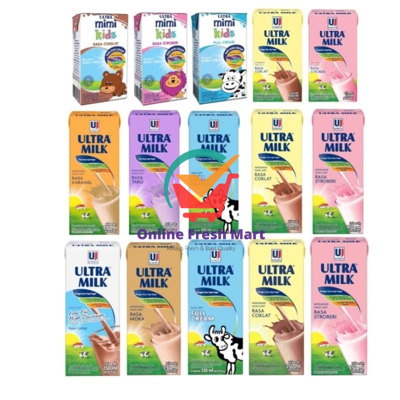 

ULTRA MILK Aneka Susu UHT Stroberi Cokelat Full cream low fat taro moka caramel mimi