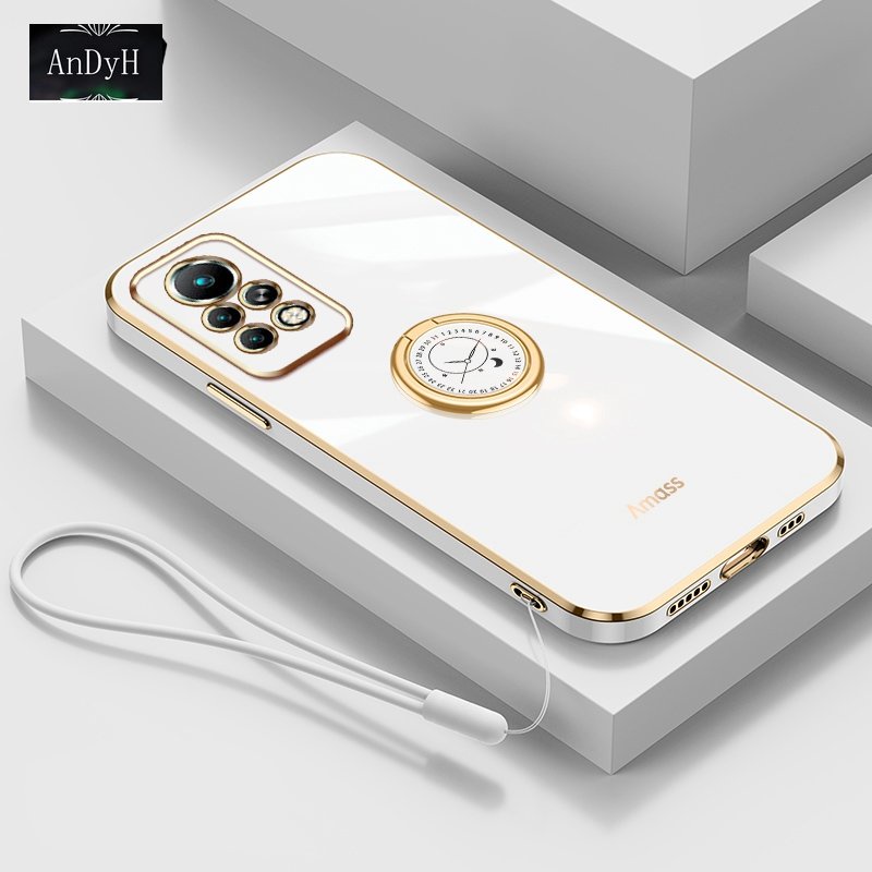 Andyh Casing Ponsel Silikon Ultra Tipis Untuk Infinix Note11 Pro Note 11S X697 X698 Note12X663 X663B X663C X663D Deluxe Perlindungan Jatuh Pita Emas Dengan Jam Cincin Dan Lanyard Gratis