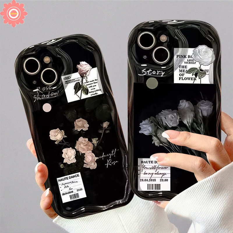 Lukisan Cat Minyak Bunga Mawar Casing Untuk Redmi10 10C 10A 9 9T A1 9A A2 9C NFC Redmi Note12 9 10 8 11s 10S 11 10Pro Max POCO M3 3D Tepi Bergelombang Melengkung Glossy Stiker Label Bunga Case