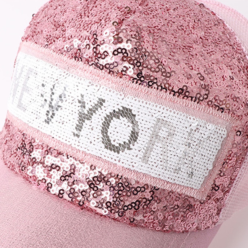Topi Baseball Pria Wanita New York NY Motif Manik Sequin Glitter Gaya Korea Kece BSBQ
