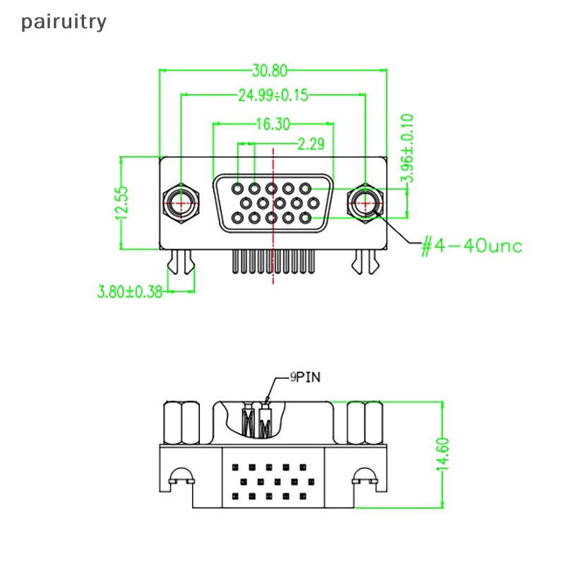 Prt 2Pcs Antarmuka VGA 3.08 DB15 Tiga Baris Lubang 15PIN Dudukan Perempuan Ultra-Tipis HDR15 DR15Pin Soket Konektor Pcb PRT